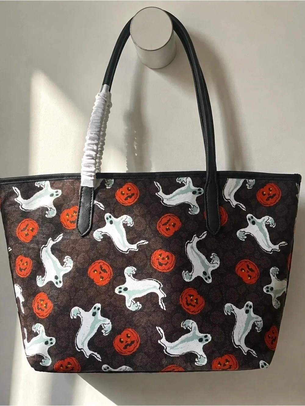 Coach Black Tote with White Ghosts & Orange Pumpkins